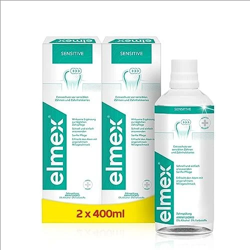 elmex Mundspülung Sensitive 2x 400ml – Mundspülung für Extraschutz vor schmer...