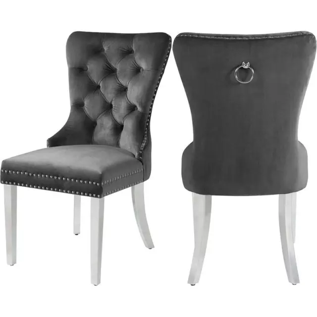 Meridian Furniture Carmen 19.5"H Velvet Dining Chair in Gray (Set of 2)