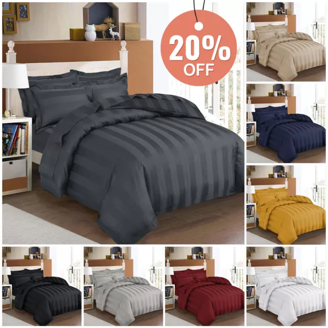 Luxury Duvet Cover Quilt Covers Satin Stripe Bedding Set Single Double King Size