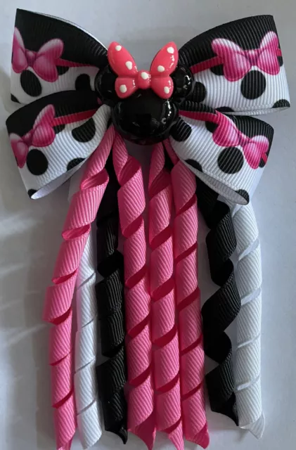 Girls Cute Minnie Mouse Handmade Korker Ribbon School Hair Bow / Clasp/ Clip