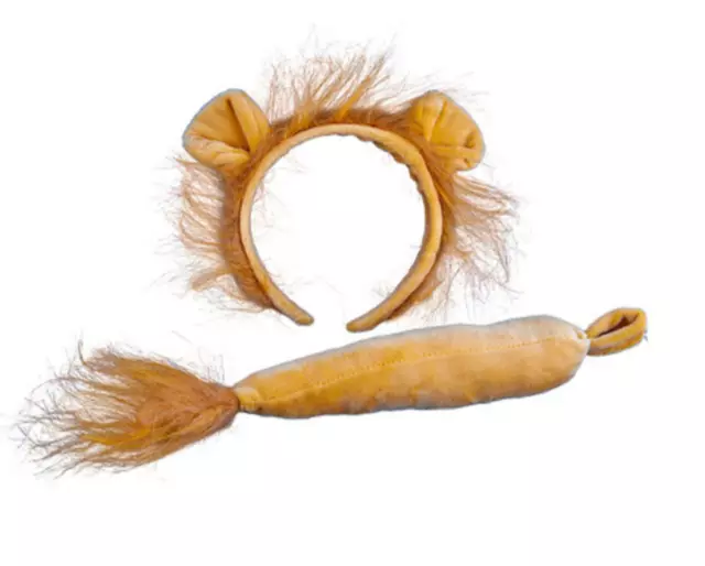 Adulto/Bambino Leone Orecchie su Cerchietto E Coda Set Costume Accessorio
