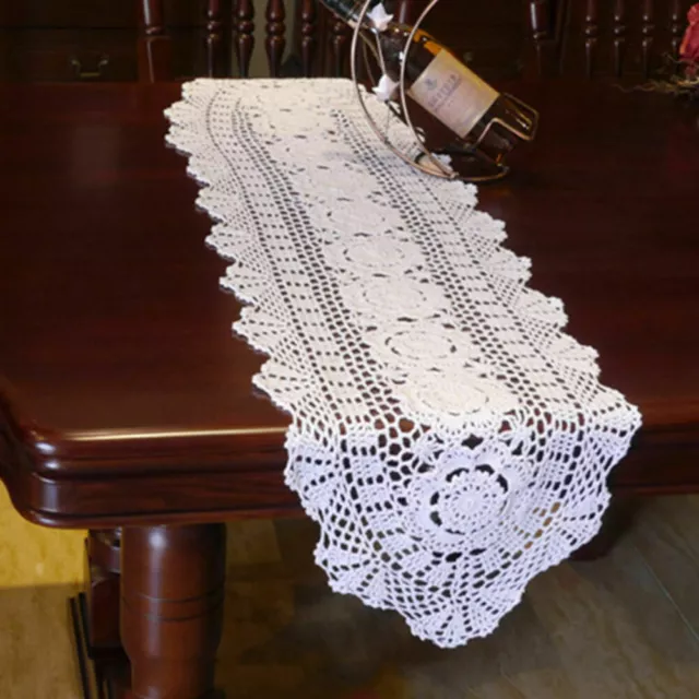 White Vintage Hand Crochet Doilies Table Mat Oval Lace Doily 12x47inch