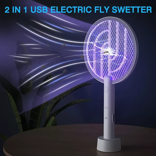 Electric Mosquito Swatter Insect Fly Killer Bug Zapper Wasp Trap Swat Racket Bat