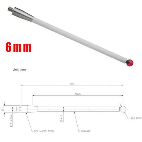 1x CMM Touch Probe Stylus 6mm Ruby Ball Ceramic Stem M4 Thread 100mm A-5000-3712