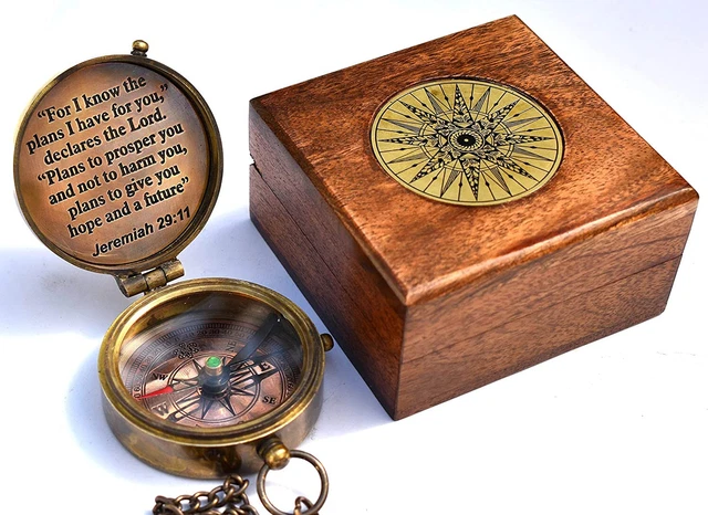2023 Solid Brass Directional Magnetic Compass Antique Nautical Vintage Quote Eng