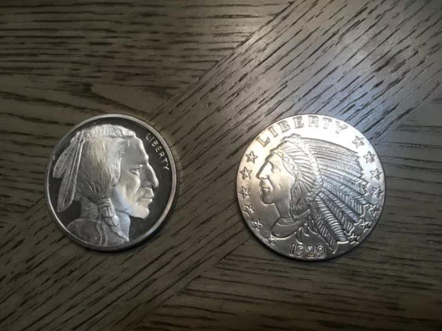 2 x 5 oz redondo de búfalo de plata fina 0,999/cabeza india (monedas lingotes)