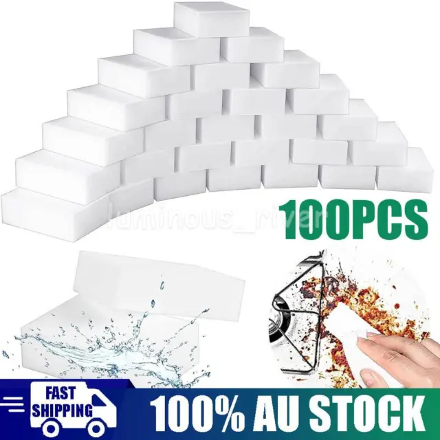 100Pcs Magic Sponge Eraser Home Kitchen Car Melamine Foam Cleaner 100*60*20mm AU