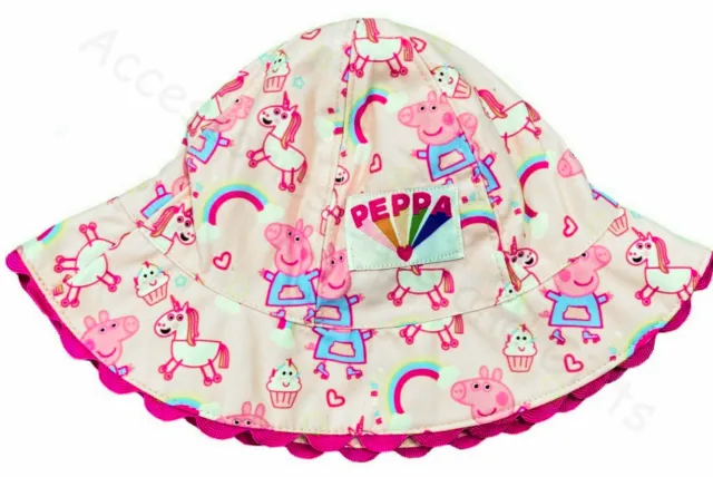 Baby Girls Peppa Pig Bucket Hat Summer Sun Hat Unicorn Rainbows Pink 1-2Years