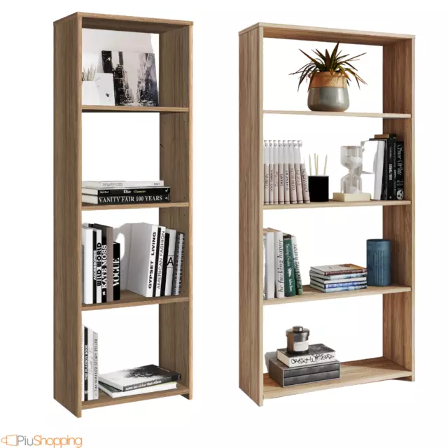 Libreria Moderna Scaffale 4 Mensole Ripiani Legno Design Soggiorno Casa Rovere