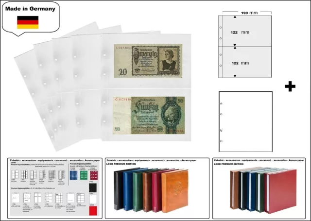 1 LOOK 1-7397-W Banknotenhüllen PREMIUM 2 Fächer  ca.190 x 122 mm + weiße ZWL