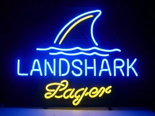 19"x15"Landshark Lager Neon Sign Light Real Glass Tube Wall Decor Visual Artwork