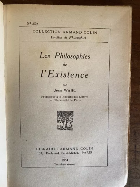 Les Philosophies De L'existence Par Jean Wahl 1954 2