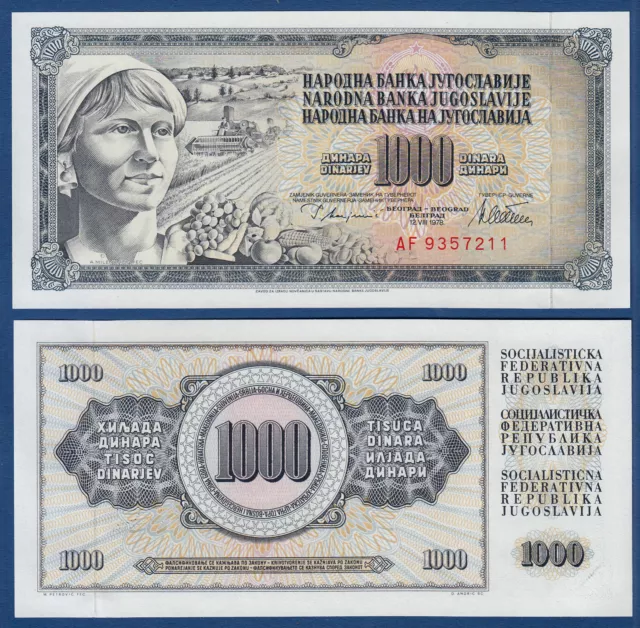 JUGOSLAWIEN / YUGOSLAVIA 1000 Dinara 1978 (Guverne) UNC  P.92 a