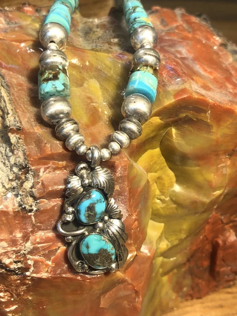 Vintage 1970s Navajo Tom Willeto Morenci Turquoise Pendant 925, 20” Necklace Vintage 1970s Navajo Tom Willeto Morenci Turquoise Pendant 925, 20” Necklace