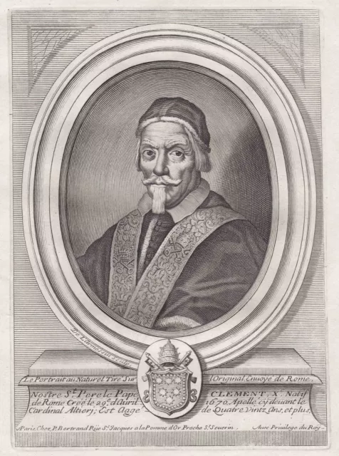 1680 Clemens X Papst Pope Emilio Altieri Portrait Kupferstich engraving