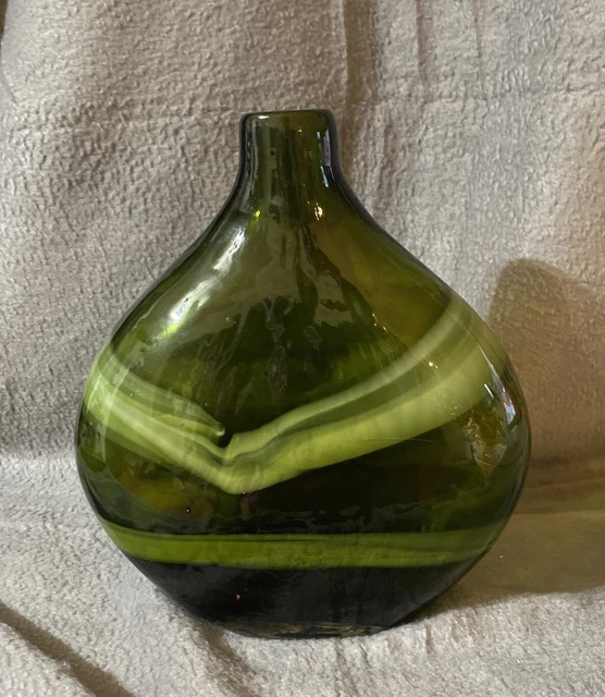 Hand Blown Glass Base Green With Light Green Swirls