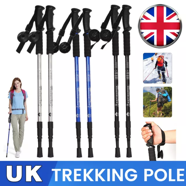 A Pair of 3-Section Telescopic Antishock Trekking Walking Poles Hiking Stick UK