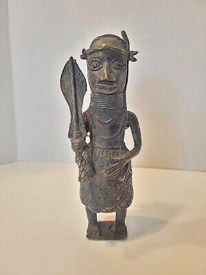 Benin Bronze Tribal Warrior Sculpture Nigerian African