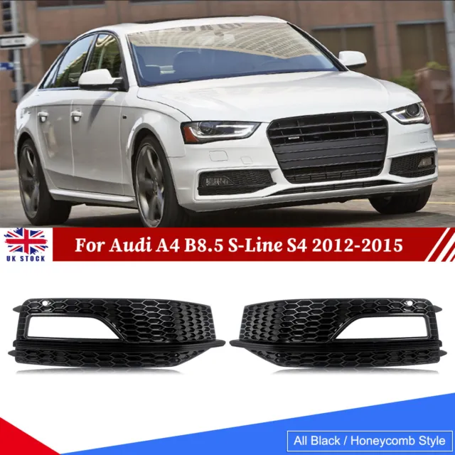 For Audi A4 B8.5 S-Line S4 2012-2015 All Black Front Bumper Fog Light Grille Cap
