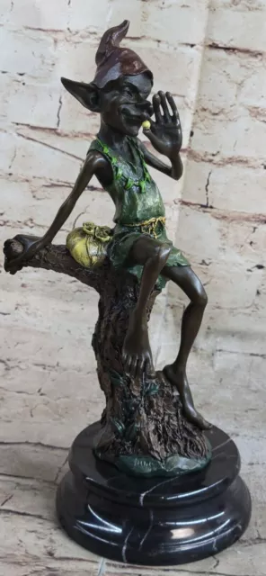 Handcrafted Multi Color Patina Goblin Signed Original Bronze Sculpture Decor