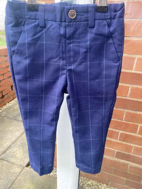 Baby Boys Next Signature Suit Trousers Size 12-18 Blue Check BNWOT