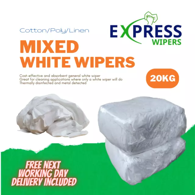 20kg Bag White Cotton Mix Cleaning Rags Wiping Wipers Garage Engineering Cloths