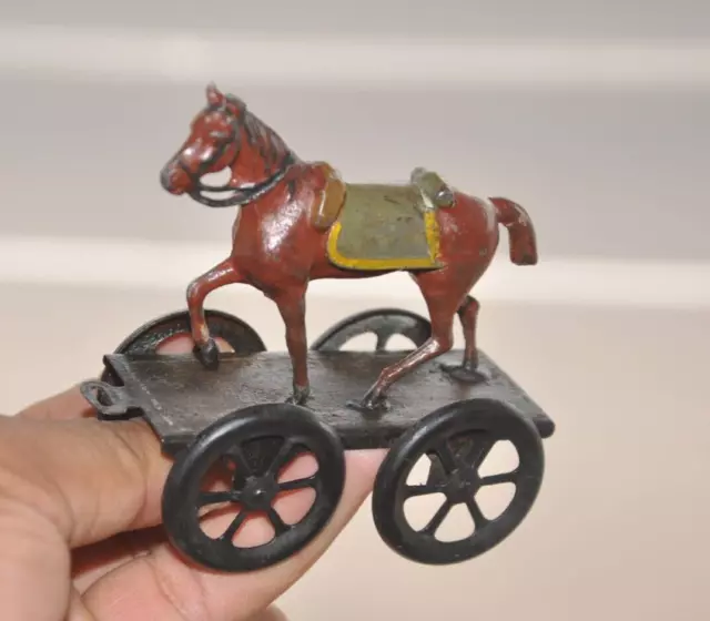 Vintage Horse On Platform Fine Litho Pull Along Tin & Antimony Toy,