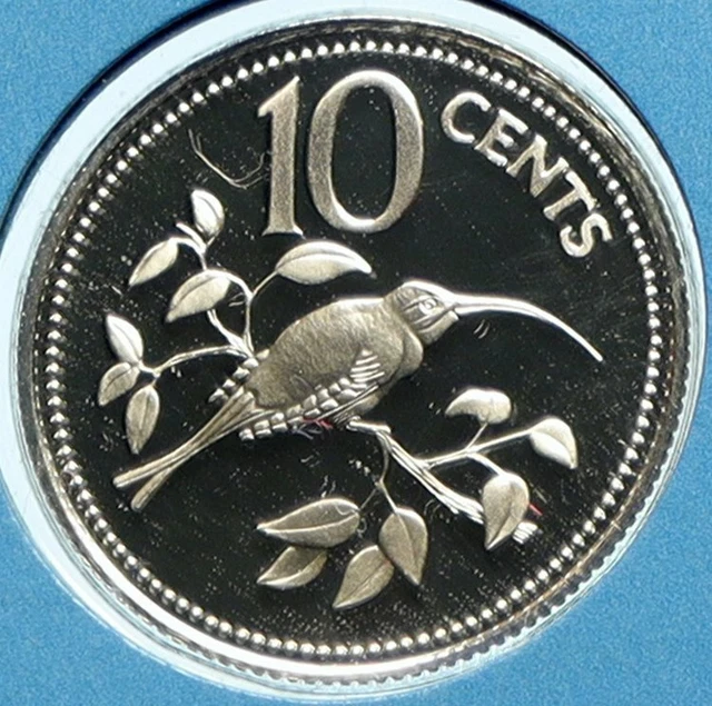 1975 BELIZE Avifauna Long-tailed HERMIT BIRD Proof Silver 10 Cents Coin i104112