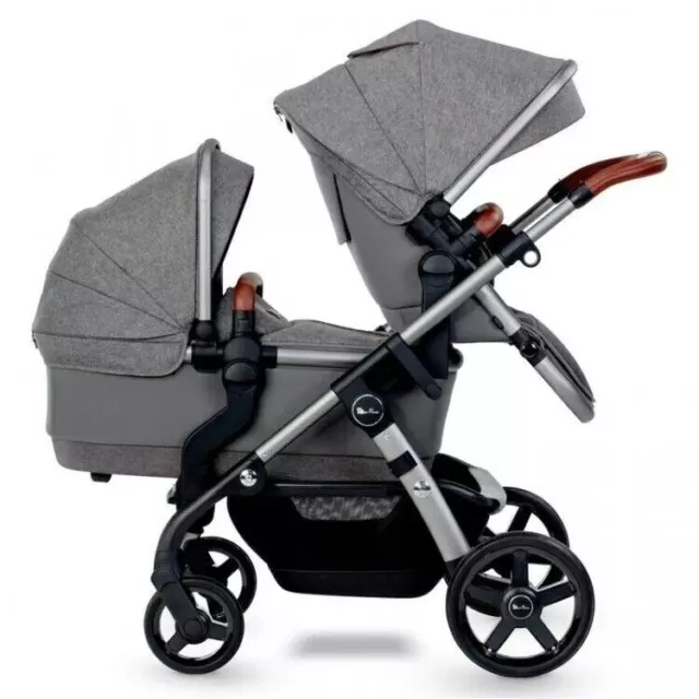 Silver Cross Wave Single/Double 4 In 1 Pram In Zinc Grey + Tandem Adapters (New) 2