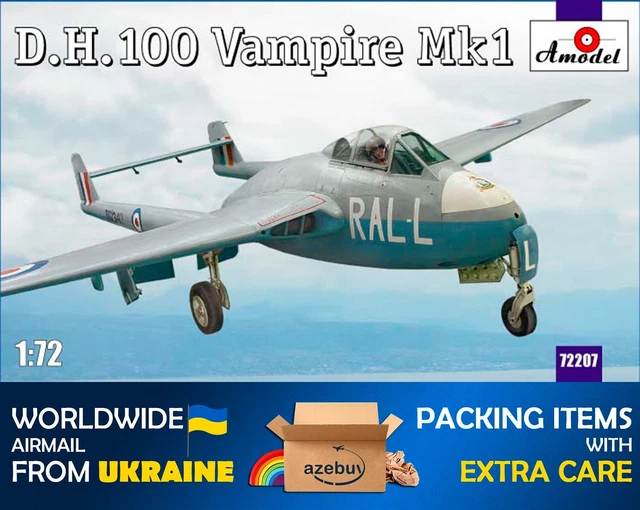 D.H.100 VAMPIRE MK1 RAF Jet Fighter 1/72 Scale Plastic Model Kit Amodel ...
