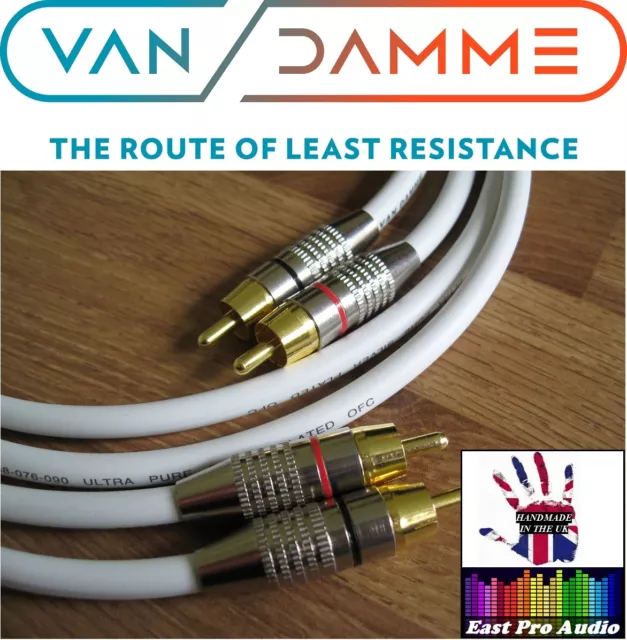 Paire de 1 m - Câbles phono Van Damme RCA - Grade Pro Argent Plaqué Pur OFC Blanc