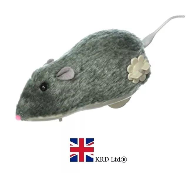 WIND UP MOUSE Clockwork Cat Kitten Play Joke Mice Rat Fun Furry Toy PM559012 UK