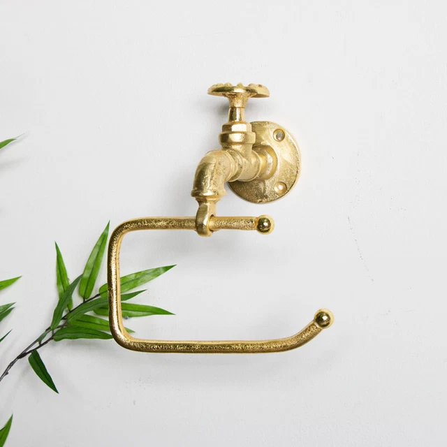 Metálico Dorado Inodoro Papel Higiénico Soporte Retro Industrial Baño Accesorios