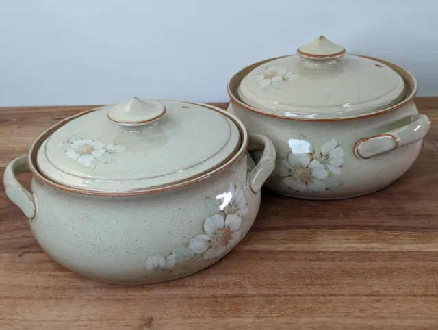 2x Denby Daybreak Large Round Lidded Tureen / Casserole Dish With Handles AF