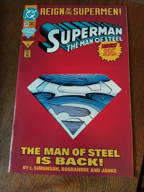 Superman The Man Of Steel #22 June 1993 Reign Of The Supermen! Die Cut (VF) x2
