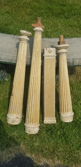 4  Antique Fluted Wood Wooden Staircase Ballusters 40" 33" 31" 28"