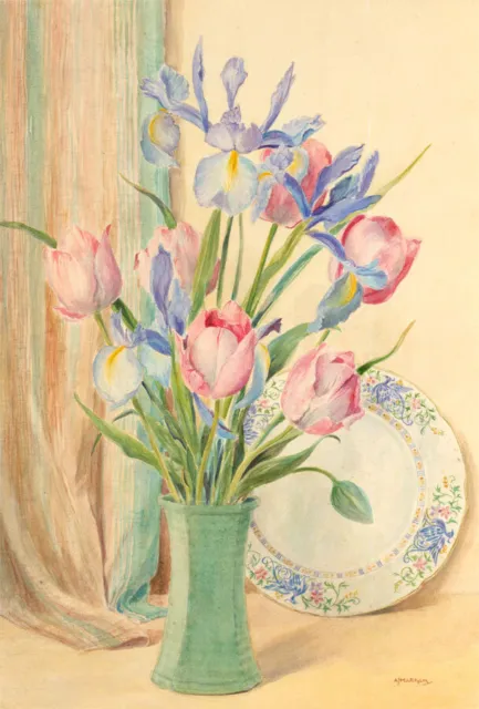 Mid 20th Century Watercolour - Still Life of Spring Flowers