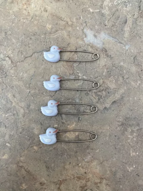 12 Vintage Baby Diaper Safety Pins Blue Duck White Bird Yellow Bear 4 ea.  color