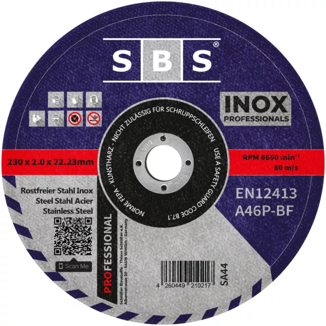 SBS Disco de Corte Ø230 X 2mm 100 Pieza de Metal Disco Flexible Inox