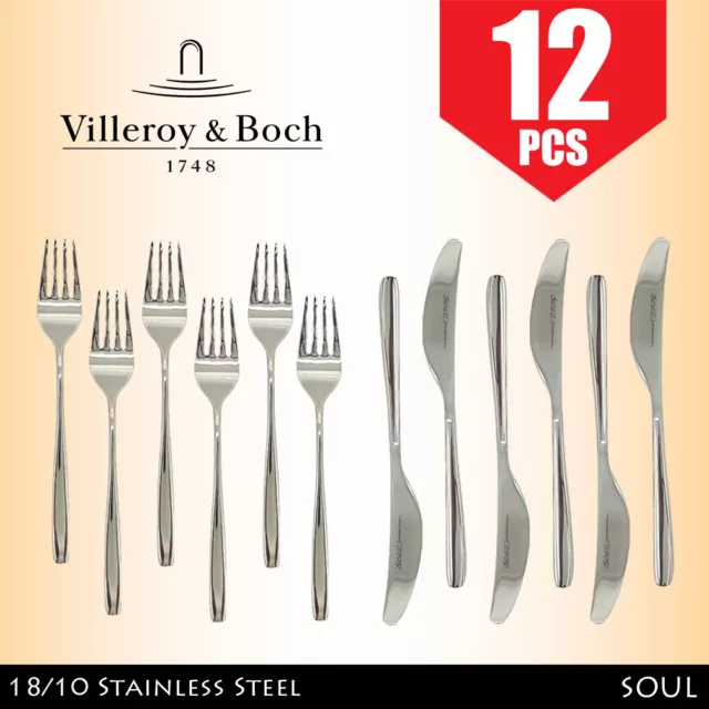 Villeroy & Boch Soul 12 Piece Fork + Knife Cutlery Set - 18/10 Stainless Steel