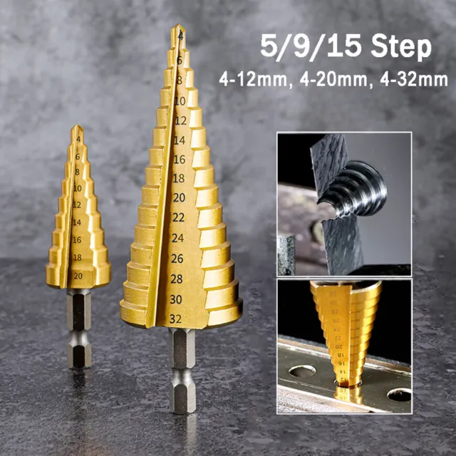 HSS Step Cone Drill Bit Titanium Coated Metal Hole Cutter 4-12mm 4-20mm 4-32mm