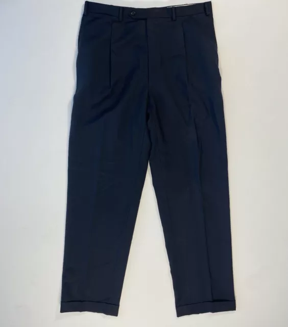 Canali Mens 34x31 Dress Pants Black Wool Career Casual Cuffed Classic Pleated