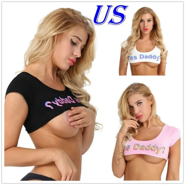 US YES DADDY Women Crop Tops Summer Short Sleeve T-Shirts Cotton Bra Top  Blouse $11.25 - PicClick