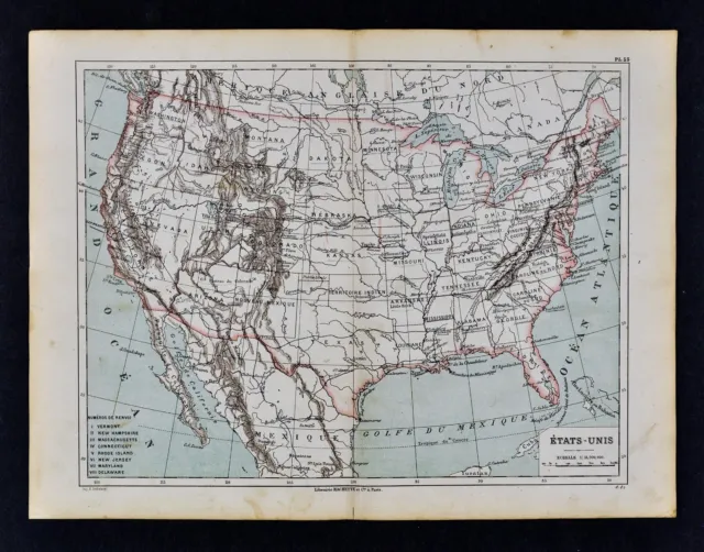 1885 Cortambert Map - United States America - Indian Territory Oklahoma - Dakota