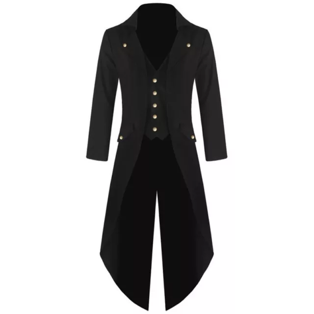Mens Black Retro Tailcoat Long Jacket Gothic Steampunk Victorian Coat Tuxedo