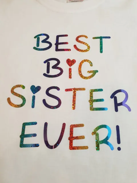 Best Big Sister Ever Top T-shirt outfit per ragazze sesso rivelazione festa arcobaleno Regno Unito 3