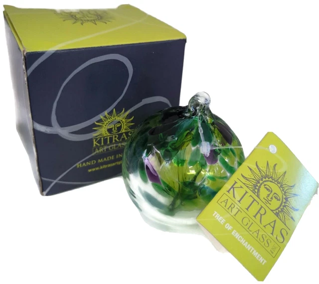 Kitras Art Glass Hand Blown Ornament Tree Of Enchantment Spirit Ball NEW IN BOX