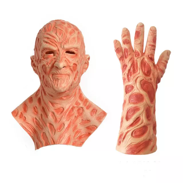 Nightmare on Elm Street Freddy Krueger Latex Mask Gloves Halloween Cosplay Set A