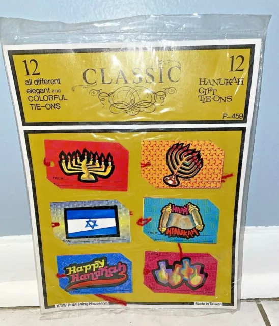 Ktav Vintage Hanukah 1970s Set of 12 Colorful Tie-Ons Jewish Judaica New in Pack