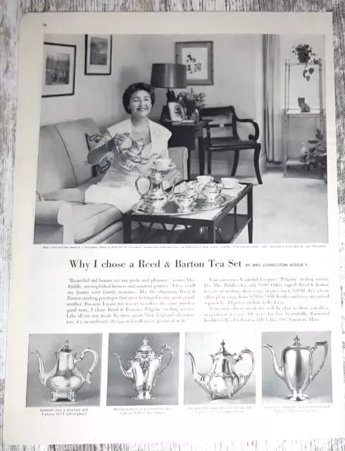 1953 Reed & Barton Vintage Print Ad Silver Tea Service Set Housewife Sofa Table